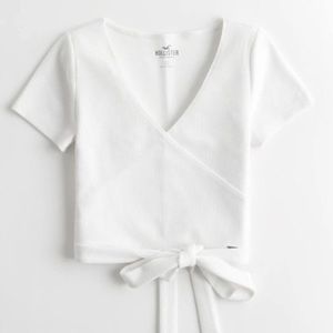 Hollister Cropped White Wrap Top